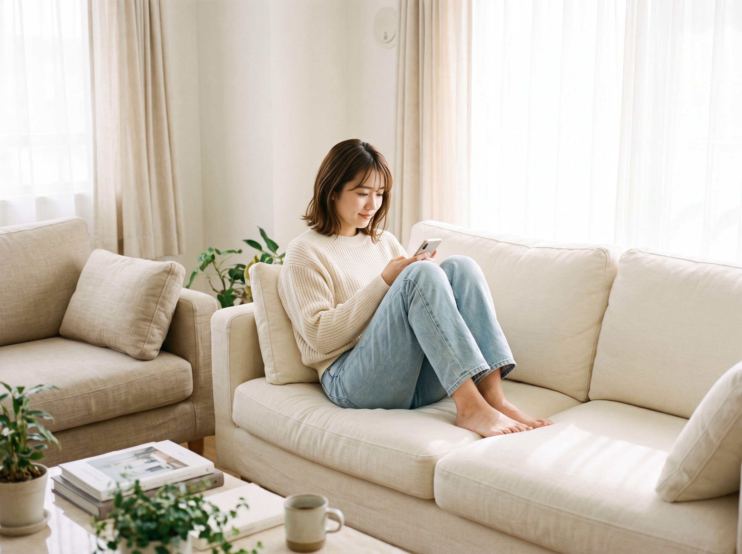 スマートフォンで情報を探す女性